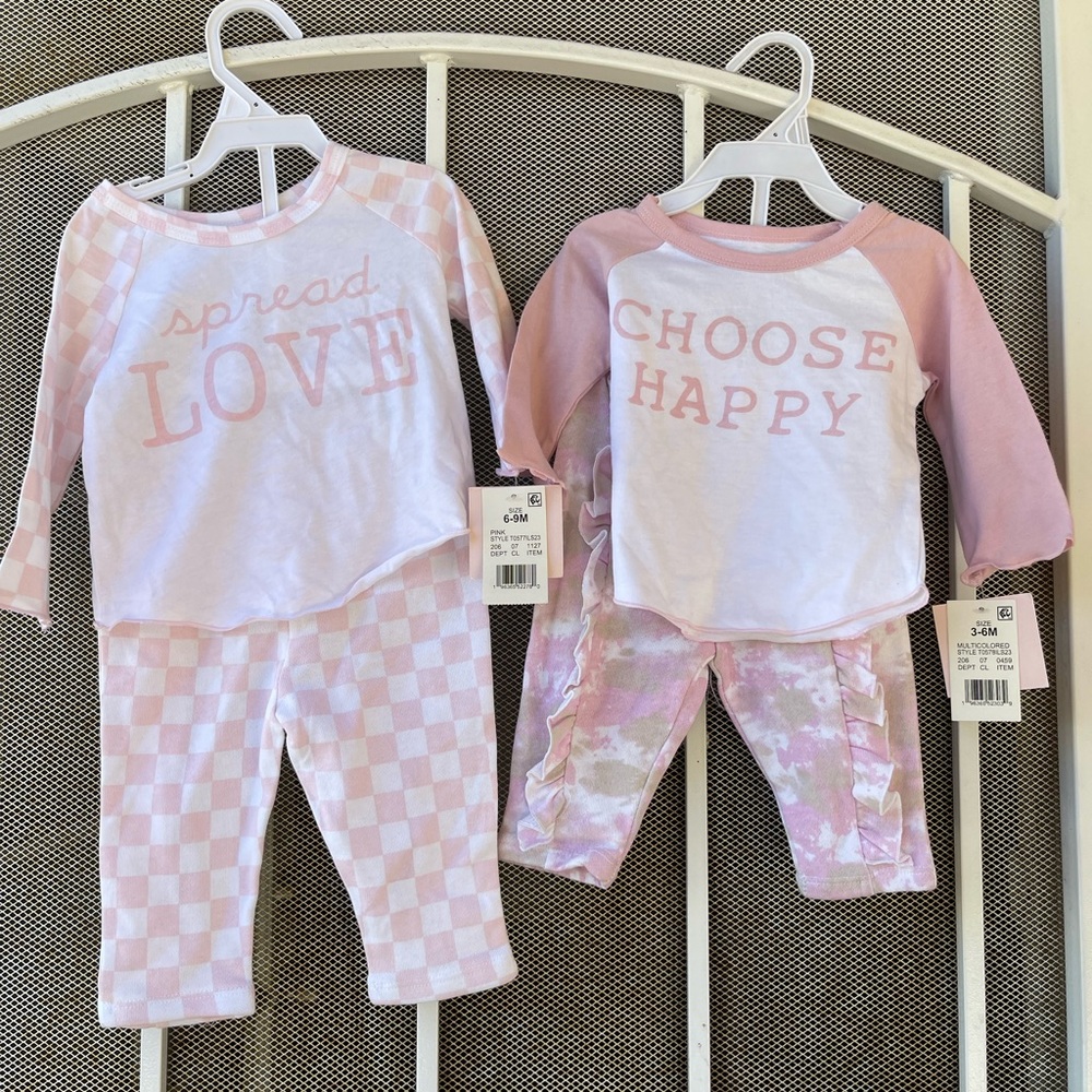 Girls 2-Pack Pink 'Choose Happy' & 'Spread Love' Sets -sizes 3-6 and 6-9 months